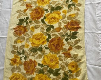 1960s 1970s Vintage Cannon Bath Towel Yellow Floral Large Fringed Made in USA