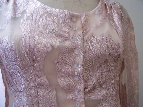 Womens Vintage 80s Copper Lurex blouse shirt with… - image 5