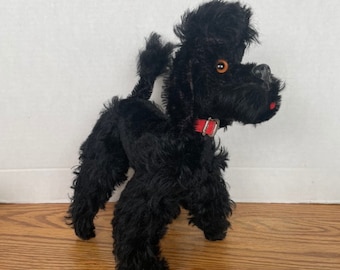 Vintage Steiff "Snobby" Black Poodle Dog Mohair Stuffed Plush 10 Inch large Size