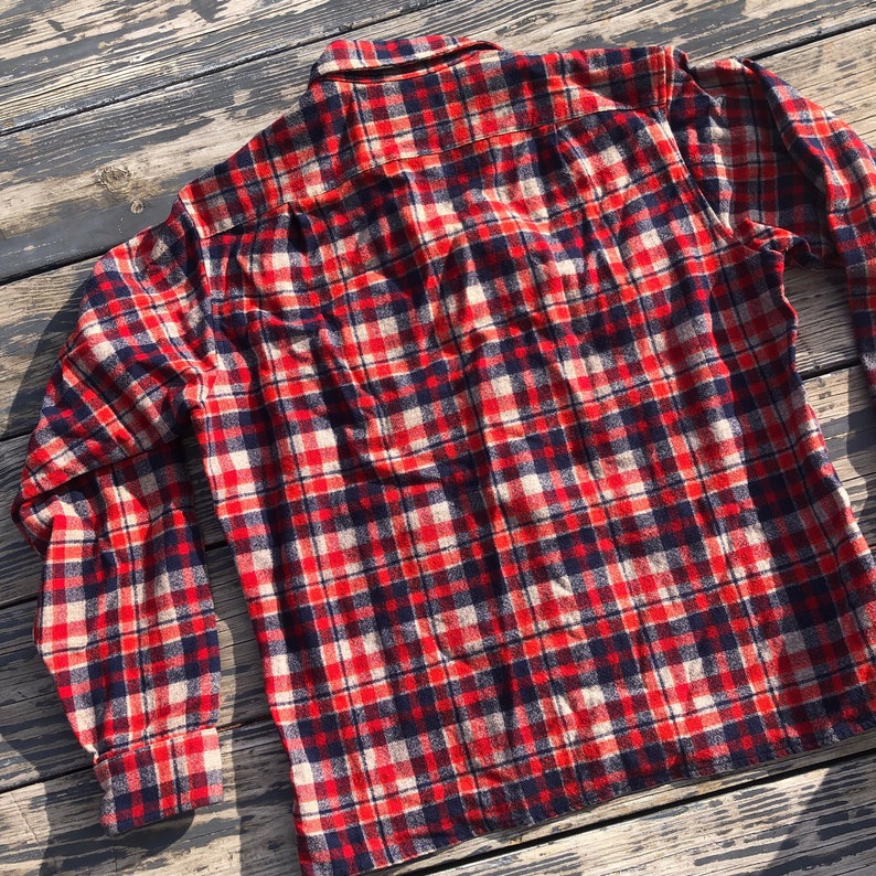 Vintage 1950s Pendleton Wool Shirt Jacket Red Blue Shirt Jac Size 42 Chest image 3