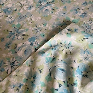 Vintage 1960s 1970s Blue Green Floral Twin Flat Sheet Grants Bedding Linen