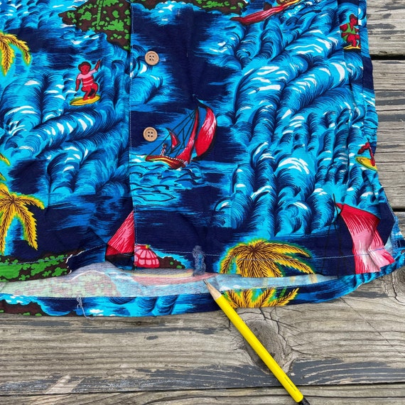 Vintage Rayon Hawaiian Aloha Shirt Islander Blue … - image 6