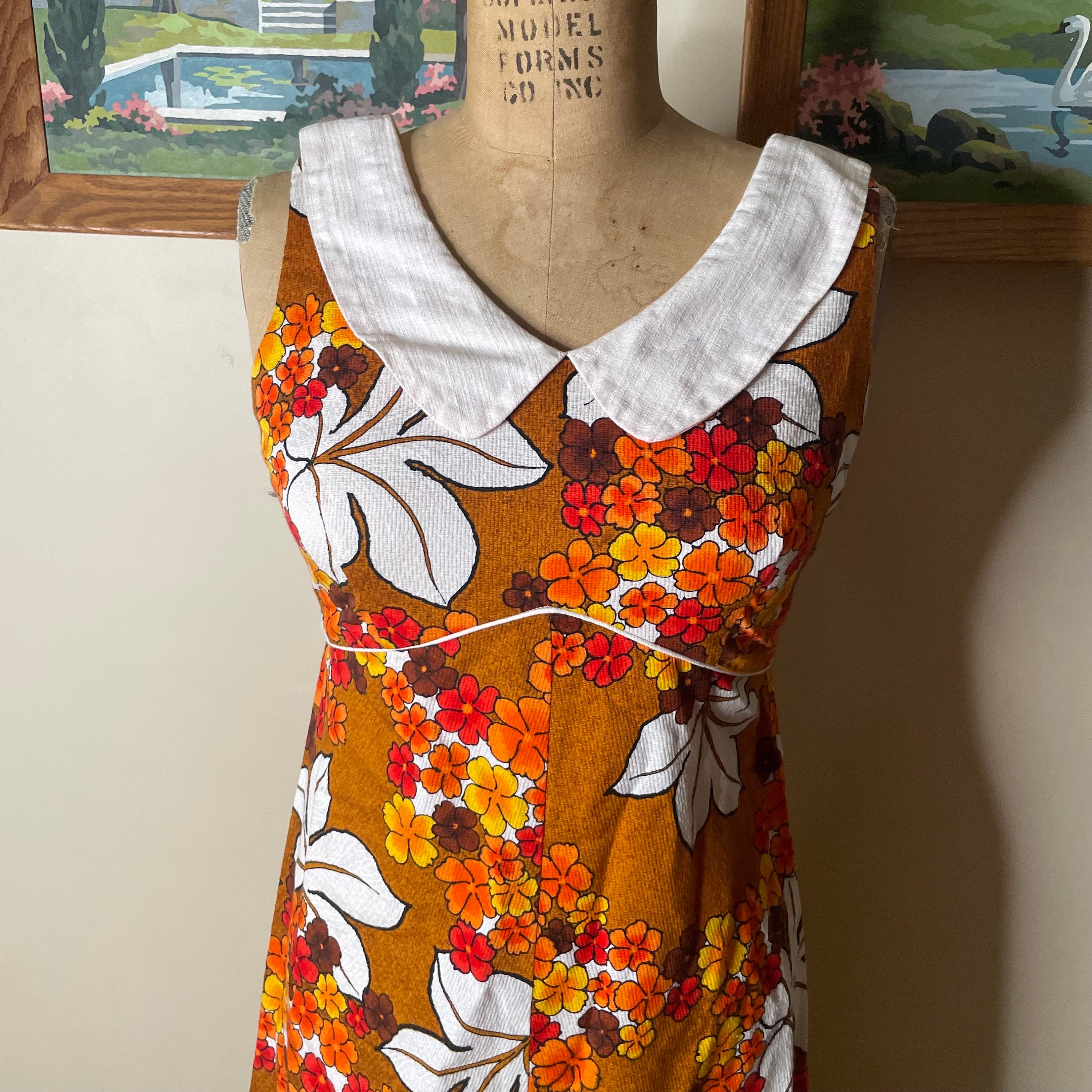 Vintage 60s 70s Maxi Dress Audrey in Hawaii Barkcloth