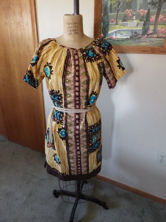 Vintage 1960s Barkcloth Hawaiian Dress or Tunic 4… - image 5