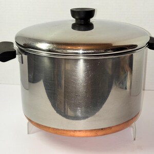 Revere Ware Stock Pot, Lid 6 quart Stainless Steel Copper Clad Pre 1968