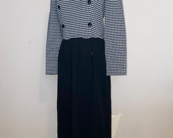 Houndstooth Dress Black & White Long Sleeve Medium Leslie Fay 1960s Vintage