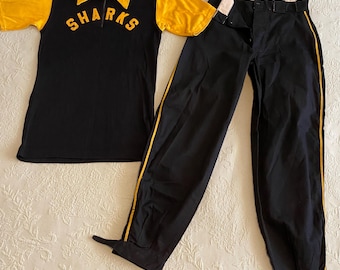 Vintage 1950’s Baseball Uniform Brill US Navy Issue Sharks Black & Gold EXC Felt Lettering
