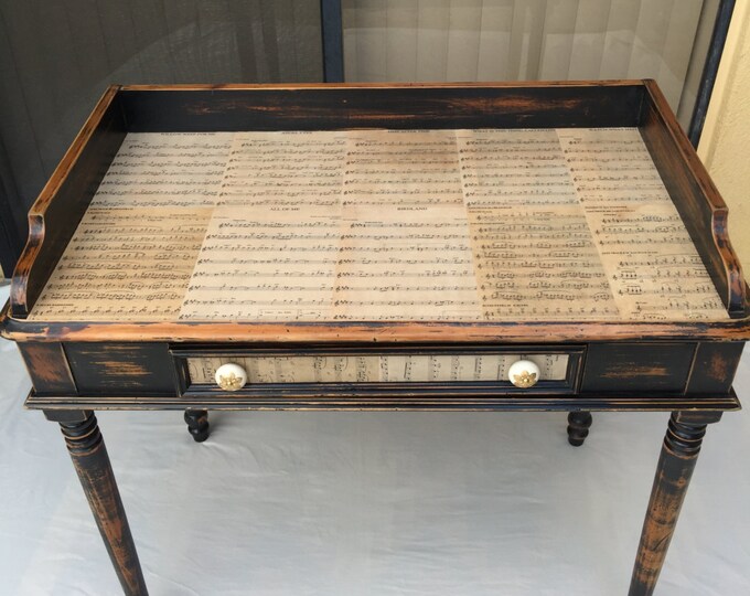 Decoupaged Desk. One Drawer Writing Desk. Computer Desk. Wood Entry