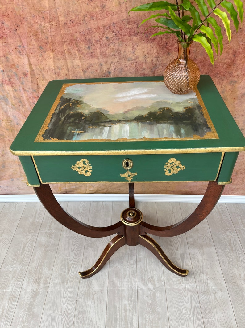 Three Legged Table Antique Table Decoupaged End Table Etsy