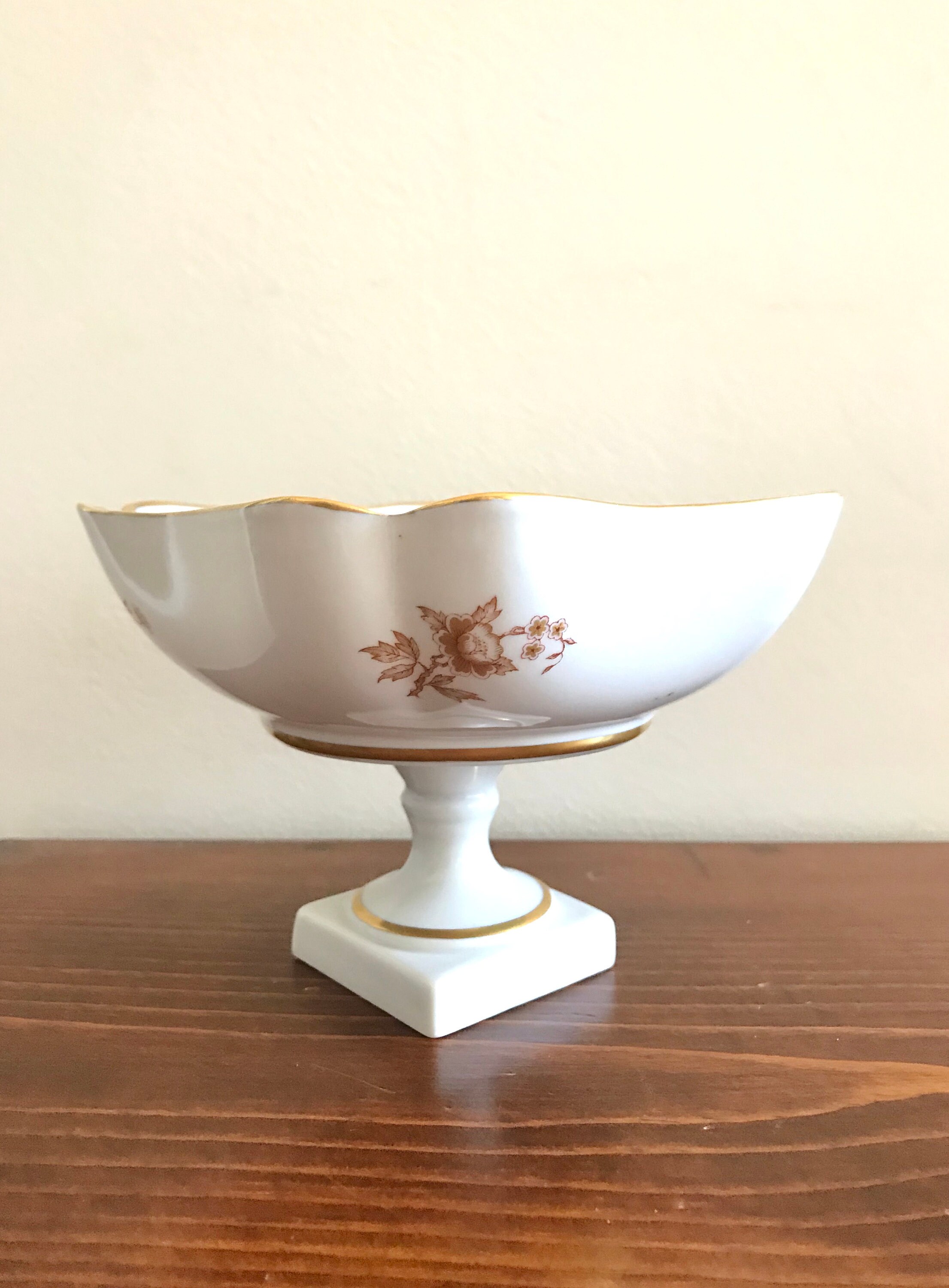 French Limoges Porcelain Pedestal Bowl Bird and Roses Etsy