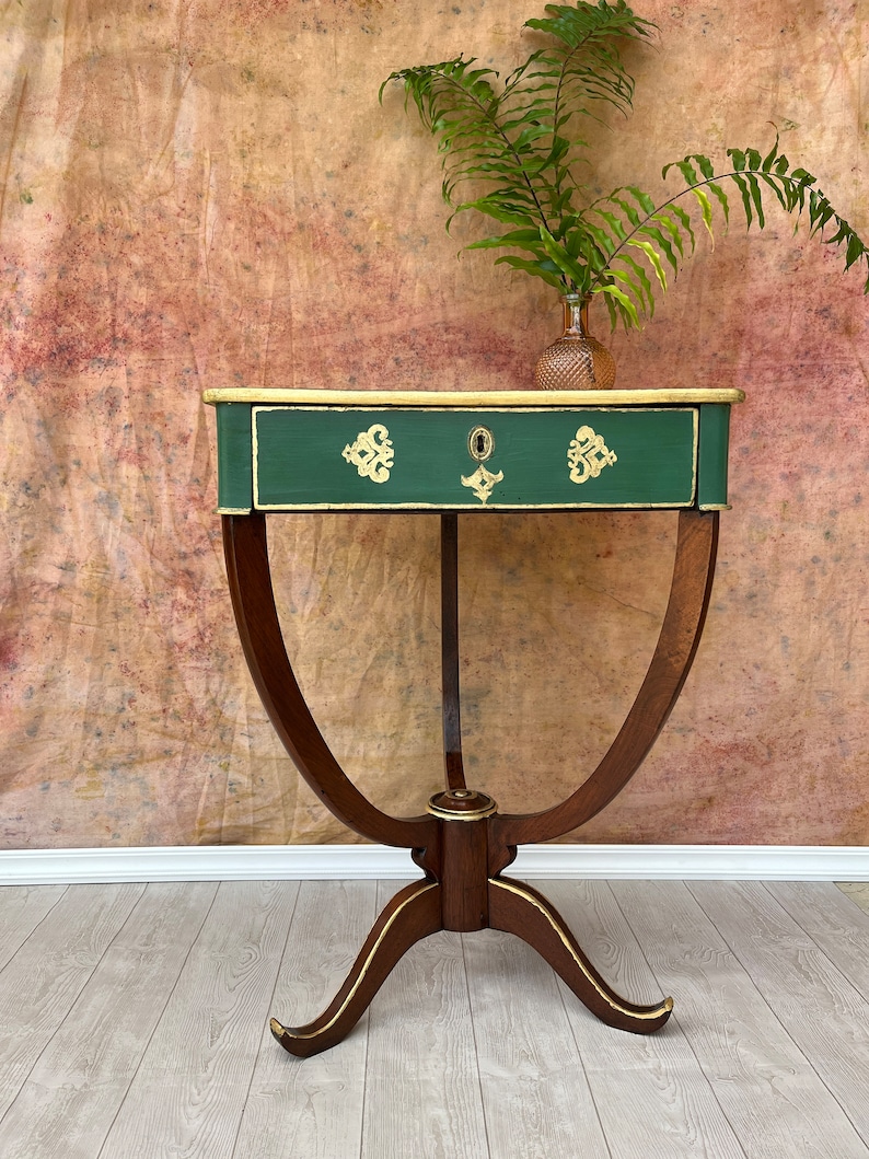 Three Legged Table Antique Table Decoupaged End Table Etsy