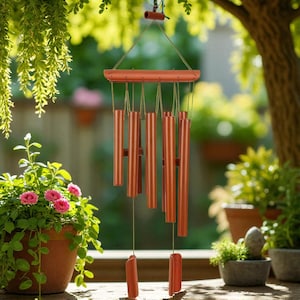 10 Tube Bamboo Wind Chime for Garden Patio Porch Balcony | Wooden Outdoor Hanging Decor | Relaxing Deep Tone Wind Bell | Yard Ornament