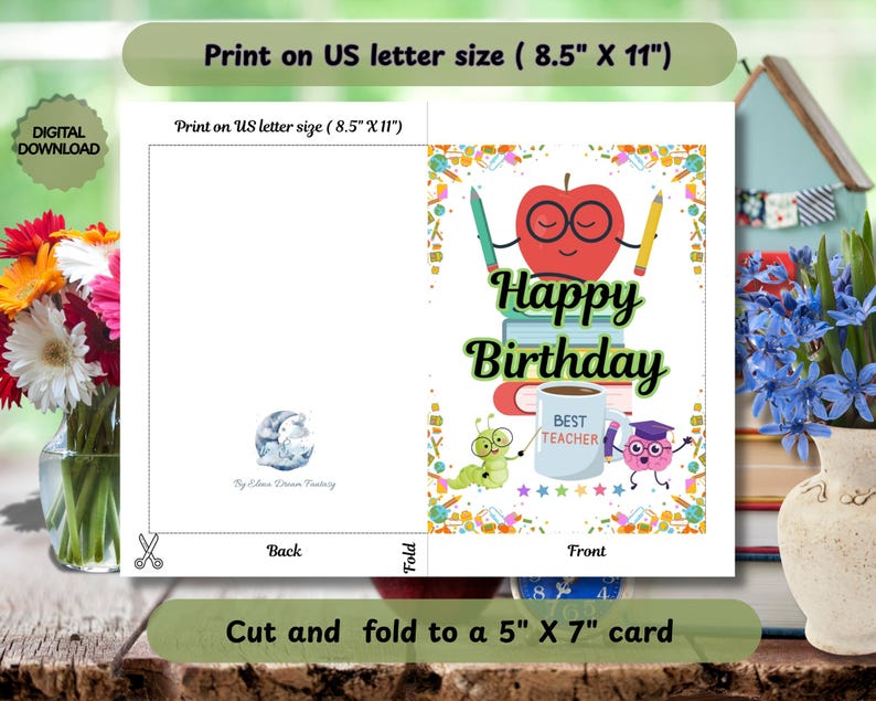 Happy Birthday Teacher Card Printable 5x7 Card (digital Download) Etsy