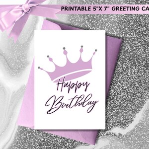 Happy Birthday Pink Crown- Printable greeting card Instant download 5X7 inch card for Birthday, Birthday Card to download