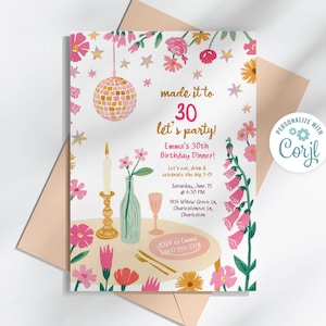 Editable 30th Birthday Invitation for Her, 30th Birthday Invite Woman, Printable 30th Birthday Dinner Party Pink Invite, P021