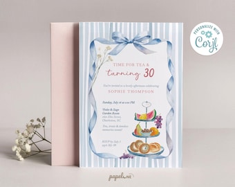 Afternoon Tea Invitation, Printable High Tea Party Invitation Template, Editable Par-tea Birthday Invitations, Brunch Party P026