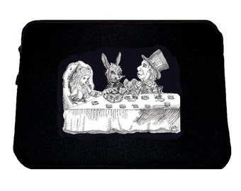 Mad Tea Party Laptop Sleeve/ Case, Alice in Wonderland, Tim Burton Inspired, proceeds to Alzheimer's Association