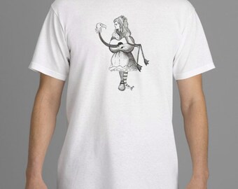 Alice in Wonderland T-shirt, Flamingo Guitar, Tim Burton Inspired, proceeds to Alzheimer's Association