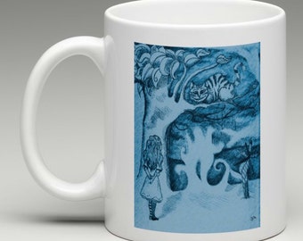 Alice in Wonderland Mug - Alice & Cheshire- Which Way, Alice, Tim Burton Inspired, proceeds to Alzheimer's Association