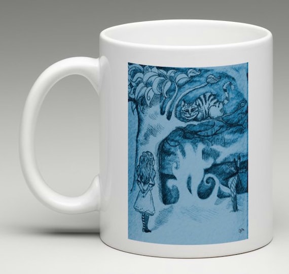 Alice in Wonderland Mug - Alice & Cheshire- Which Way, Alice, Tim Burton  Inspired, proceeds to Alzheimer's Association