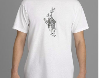 Alice in Wonderland T-shirt,  White Rabbit T-shirt,  Tim Burton Inspired, proceeds to Alzheimer's Association