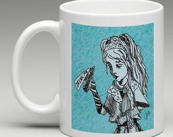 Alice in Wonderland Coffee Mug - Drink Me, Tim Burton Inspired, proceeds to Alzheimer's Association