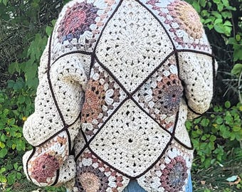 Sunburst Granny Square Cardigan Crochet Pattern - Boho Sweater (PDF)