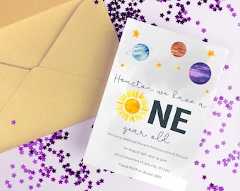 Invitación de cumpleaños "Primera vuelta al Sol" - Tema espacial / Descarga digital