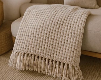 Basic Boho Waffle Crochet Blanket Pattern | Digital Download