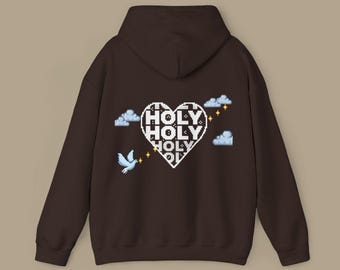 Sudadera con capucha sagrada de fe cristiana con diseño de corazón y paloma de píxeles, ropa minimalista unisex acogedora