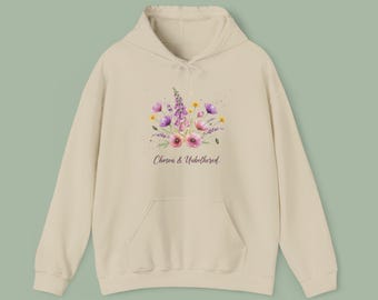 Sudadera con capucha Chosen & Unbothered: una acogedora sudadera con capucha de ánimo cristiano con un gráfico floral minimalista y un ajuste unisex relajado.