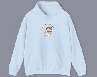 Sudadera con capucha favorita de Dios, diseño cristiano chibi de Jesús y cordero, cómoda y unisex, ideal para uso diario.