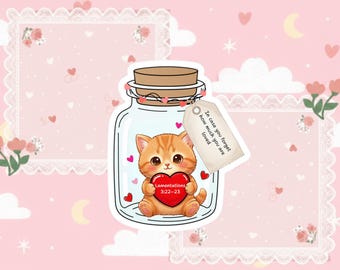 Pegatina de gatito en un frasco, versículo bíblico de Lamentaciones 3:22-23, calcomanía de vinilo con fe cristiana