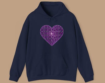 Sudadera con capucha Chosen, sudadera minimalista con fe cristiana y gráfico de corazón, sudadera unisex acogedora para uso diario.