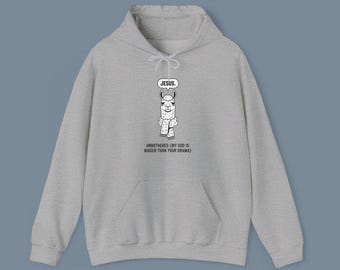 Sudadera con capucha de llama despreocupada, divertida sudadera con capucha cristiana de Jesús con humor de fe, acogedora sudadera con capucha gráfica unisex
