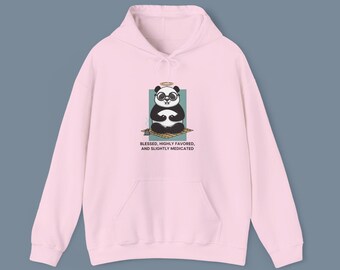 Sudadera con capucha "Bendito y muy favorecido", divertida sudadera con capucha cristiana de panda con gráfico de humor de fe acogedor