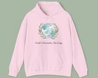 Sudadera con capucha "La favorita de Dios", divertida sudadera con capucha cristiana con gráfico de globo terráqueo, acogedora sudadera unisex para uso diario.