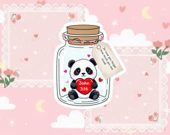 Calcomanía de vinilo con forma de corazón de panda de Juan 3:16, calcomanía cristiana