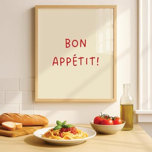 Bon Appétit Kitchen Print: Minimalist French Quote Art (Digital Download