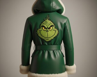Disfraz de Grinch, abrigo navideño de Grinch, abrigo verde de monstruo, disfraz de Grinch, disfraz inspirado en Grinch, abrigo de Papá Noel de Grinch