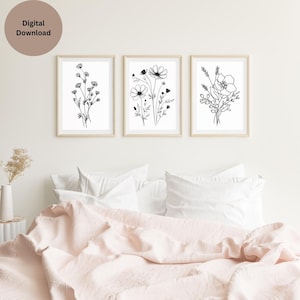 wildflowers line drawn digital prints
