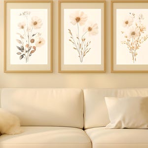 3 Neutral Summer Watercolor Wildflower Prints | Minimalist Boho Wall Decor | Botanical Wall Art | Digital Download PRINTABLE Floral Prints