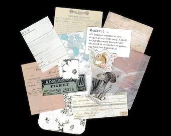 Junk Journal Kit | Ephemera Pack | Scrapbook & Collage Paper Set | Mixed Media Journal Supplies | 10 Pieces