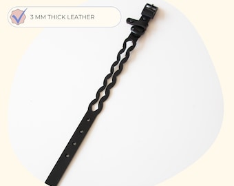black leather dog collar, open scallop shape lasercut