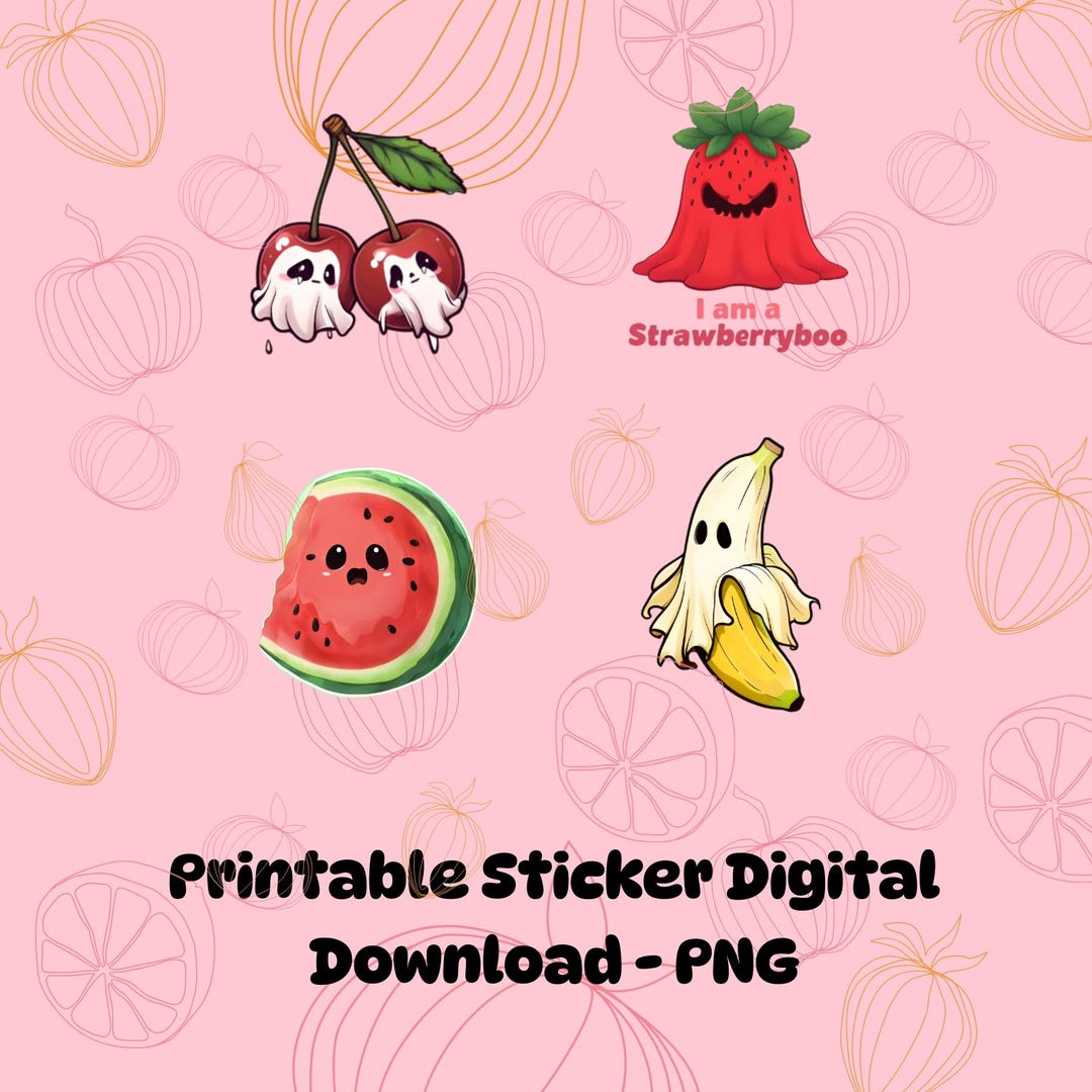 Spooky Fruit Ghost Stickers PNG: Printable Halloween Clipart (digital ...