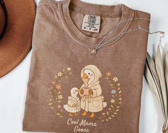 T-shirt Maman Oie Comfort Colors®, Cadeau amusant pour maman, T-shirt graphique mère et bébé oie, T-shirt bohème rétro pour maman, Cadeau pour la fête des mères