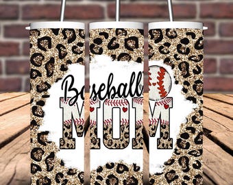 Baseball Mom Leopard Print Glitter Sublimation Tumbler