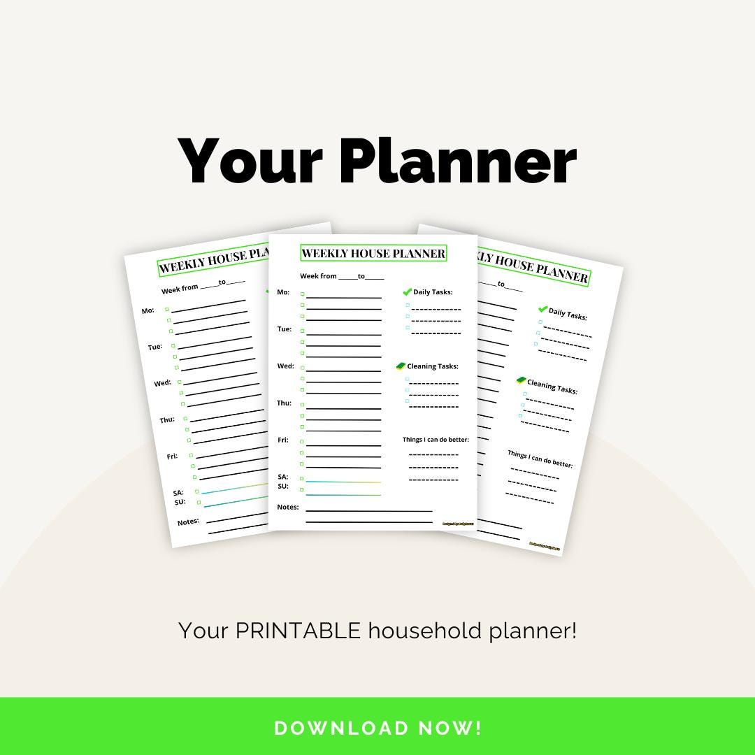 Weekly Household Task Weekly House Planner, Cleaning Schedule Printable, Home Planner PDF ...