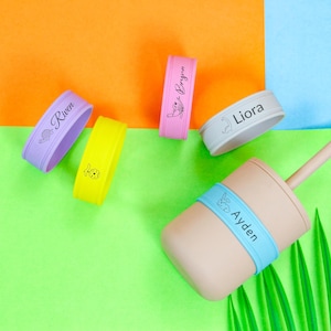 Custom Engraved Water Bottle Bands, Personalized Silicone Sippy Cup Labels, Ideal Kids and Family Gift Idea