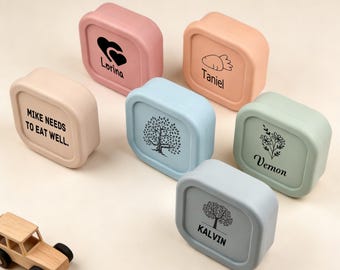 Lonchera de silicona personalizada para niños, caja bento con nombre personalizado